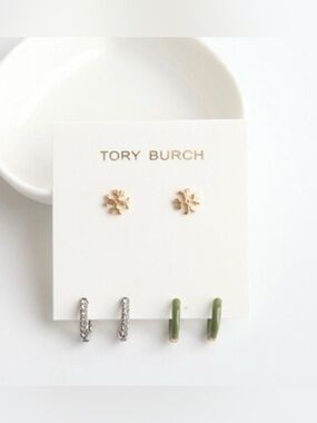 Tory Burch  Authentic Roxanne Hoop Earrings And Stud Set Of 3 Pairs New/Dust Bag